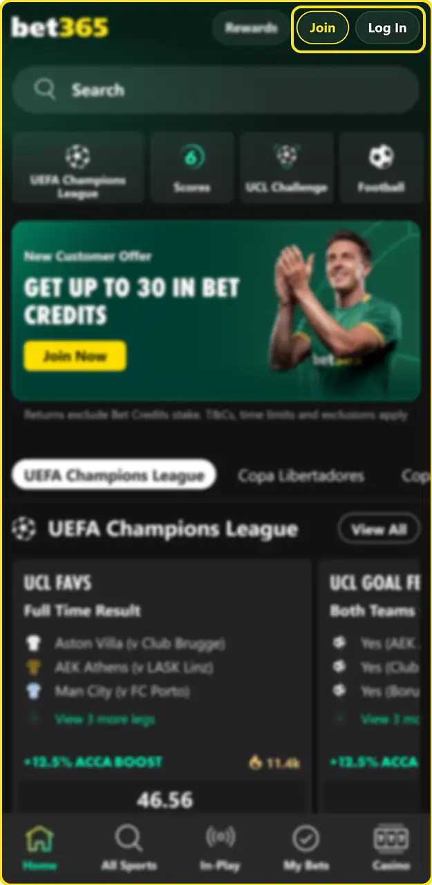 Open the app and sign up for Bet365.