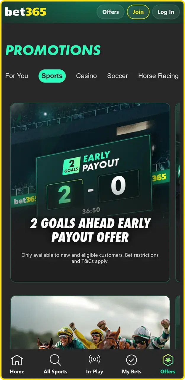 Download the app and get a bonus at Bet365.