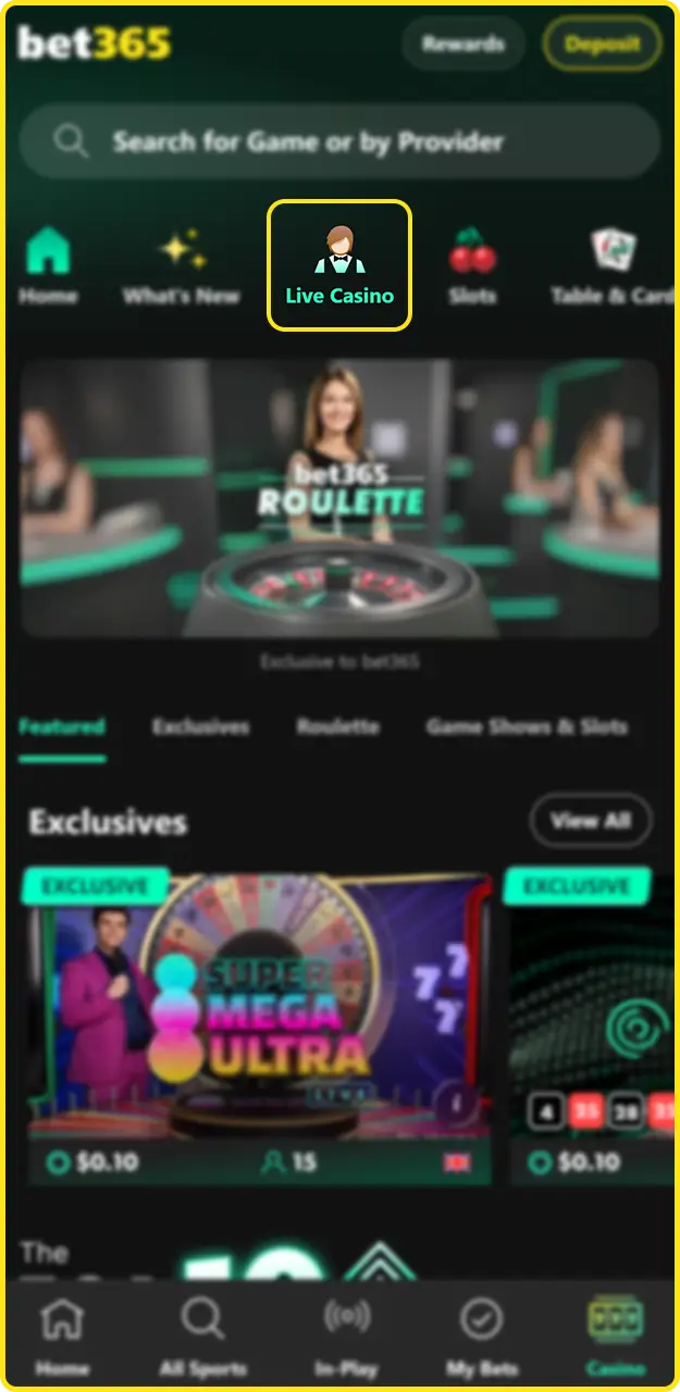 Check out the live casino section on Bet365.