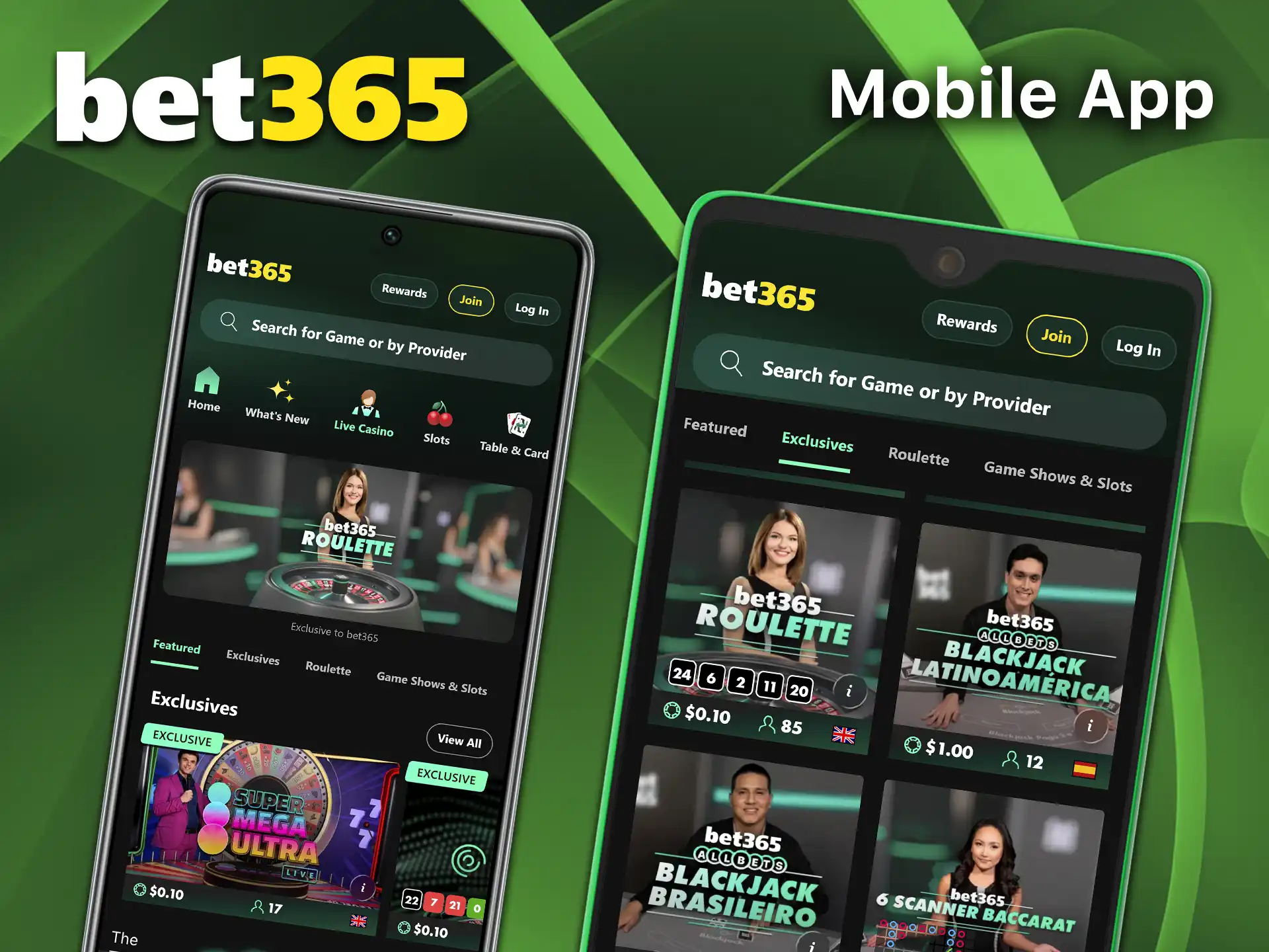 Play live casino games at Bet365 using the mobile app.