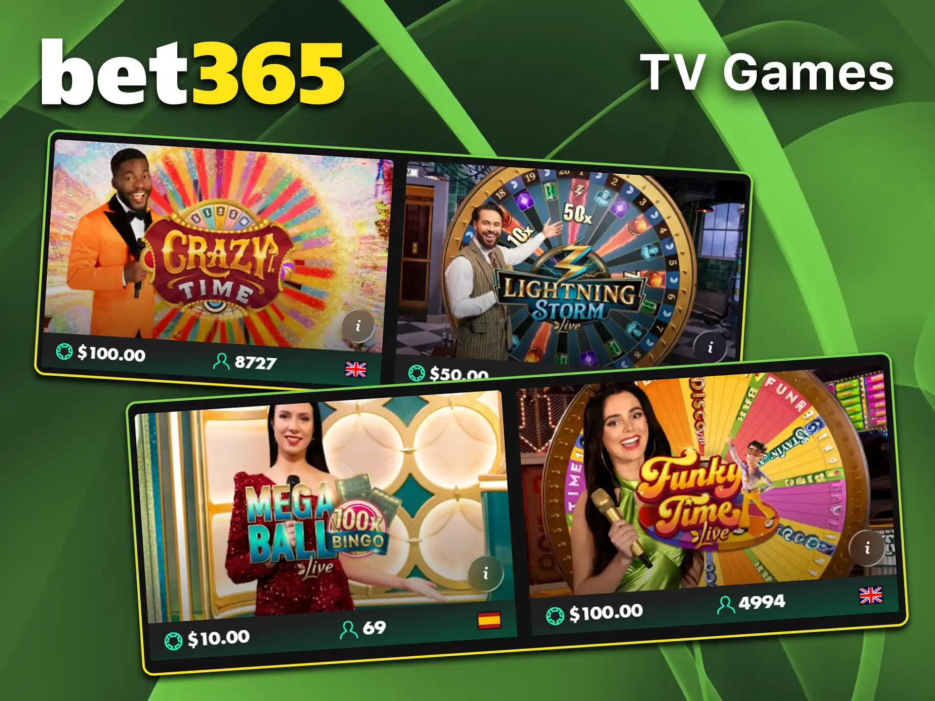 Play TV shows at Bet365's live casino.