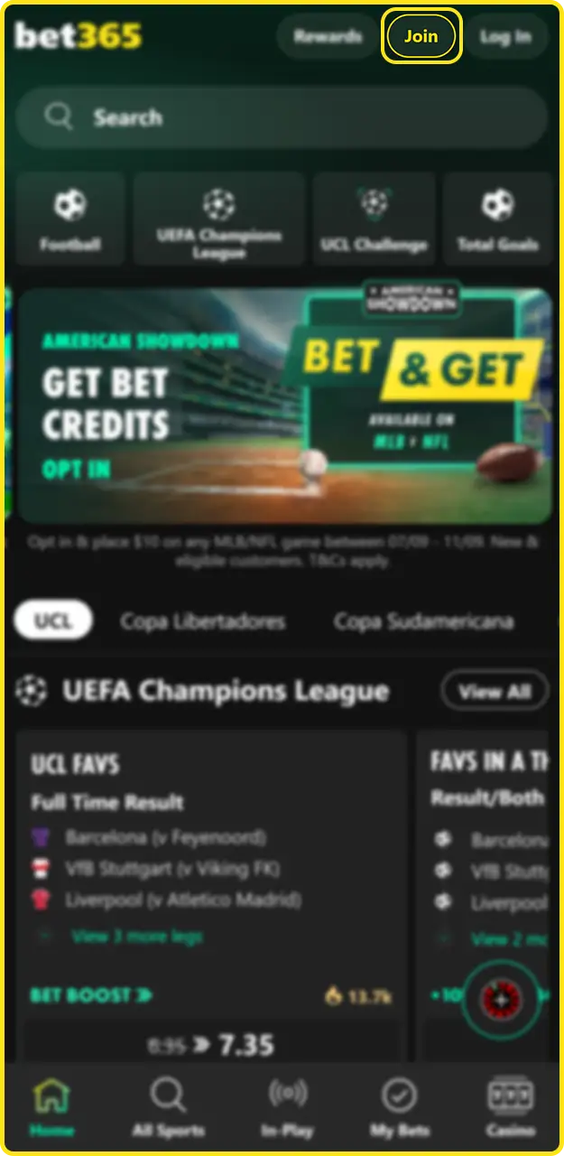 Sign up for the Bet365 mobile app.