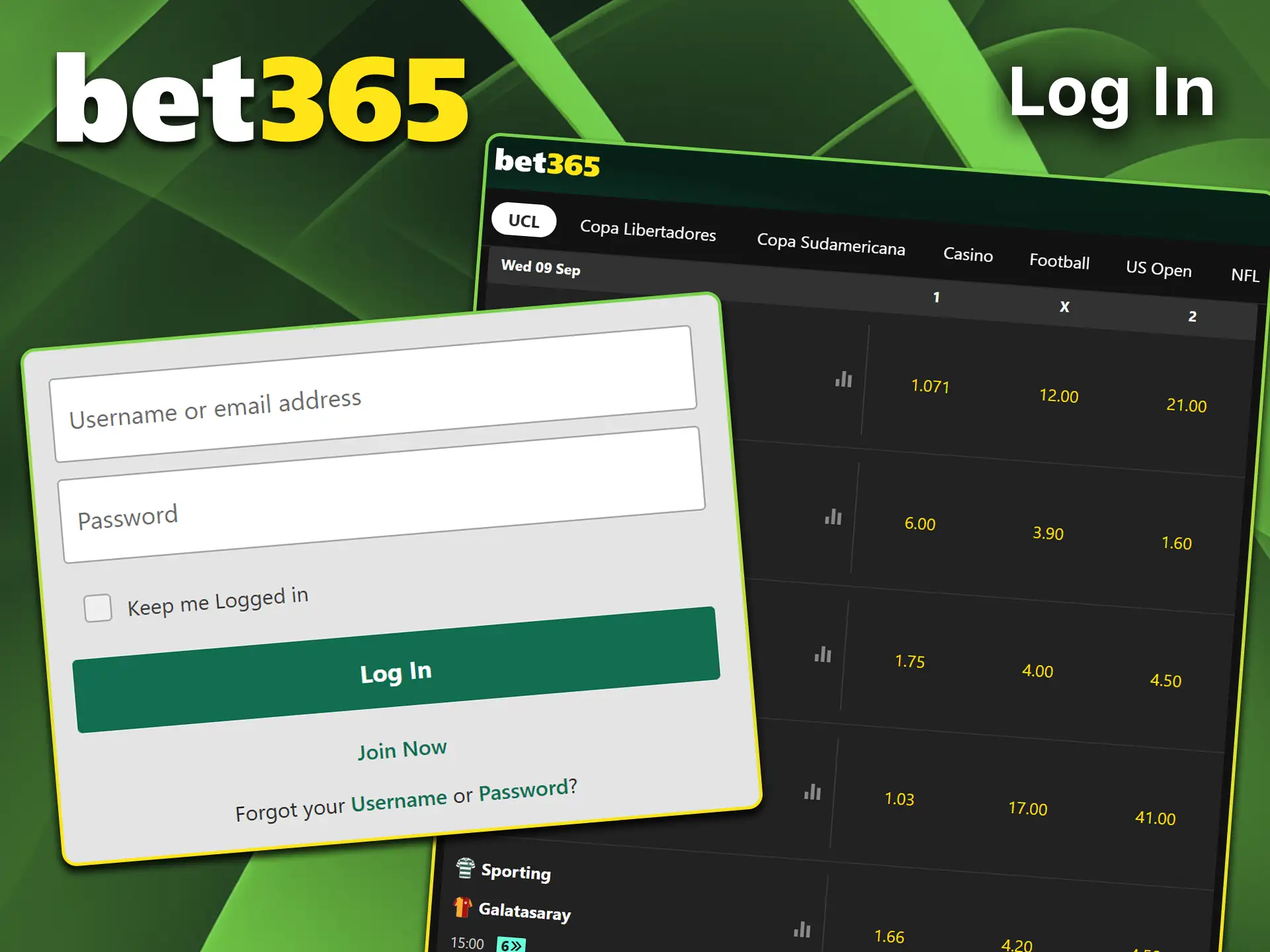 Log in to your account to access Bet365.