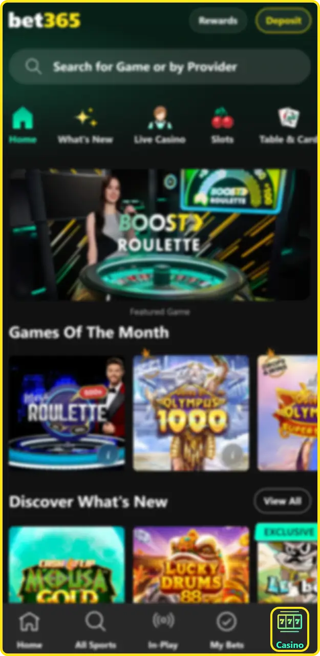 Go to the Bet365 casino lobby.