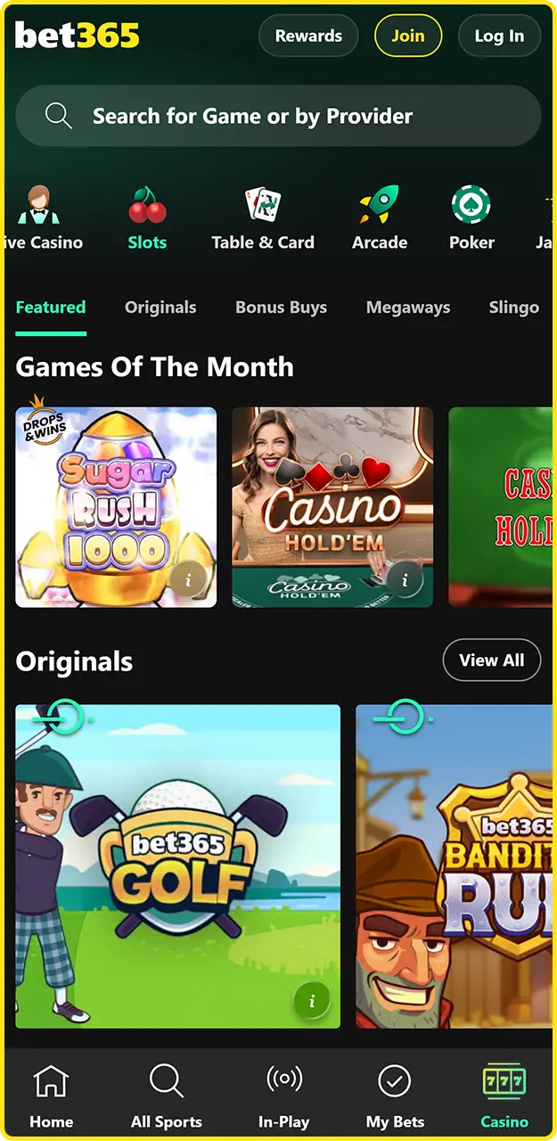 Choose your game from among thousands of slots at Bet365.
